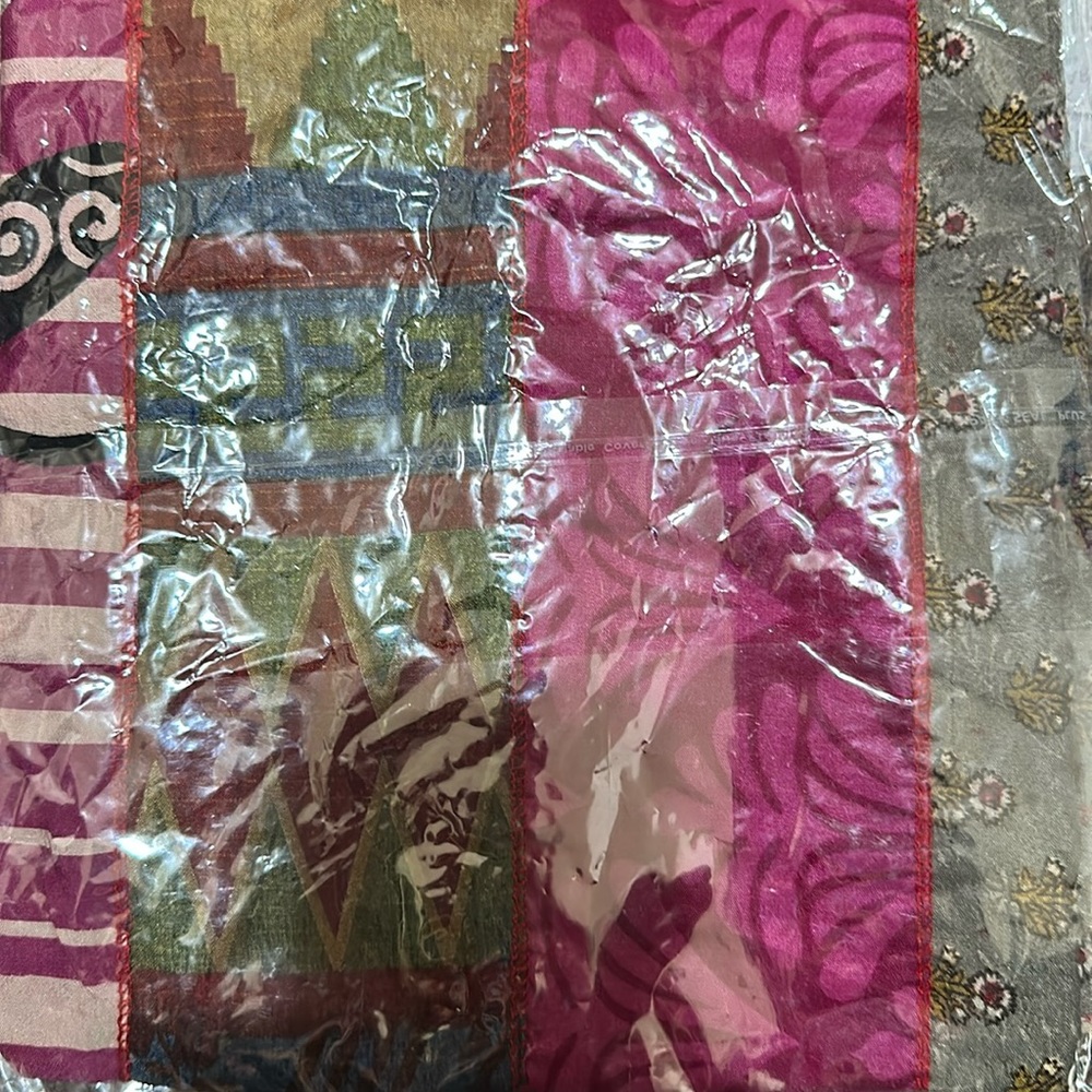 Repurposed sari fabric medley scarf created from saris from India.